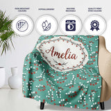 Soft Blue Green Foliage with Red Berries Watercolor Seamless Pattern  Personalised Custom Name Super Soft Fleece Blanket Bed Sofa Throw