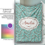 Soft Blue Green Foliage with Red Berries Watercolor Seamless Pattern  Personalised Custom Name Super Soft Fleece Blanket Bed Sofa Throw