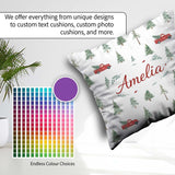 Custom Name Winter Forest Red Car Christmas Tree Seamless Design Square Filled Cushion Throw Pillow Sofa Bed Home Decor Zip Washable UK Made