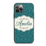 Modern Teal Background Red and White Berry Branch Custom Name Protective Phone Case Mobile Cover Durable Everyday Smartphone Shock Resistant