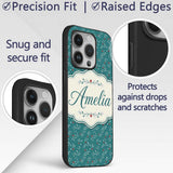 Modern Teal Background Red and White Berry Branch Custom Name Protective Phone Case Mobile Cover Durable Everyday Smartphone Shock Resistant