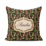 Custom Name Rich Holly Leaves and Red Berries Christmas Seamless Square Filled Cushion Throw Pillow Sofa Bed Home Decor Zip Washable UK Made