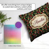 Custom Name Rich Holly Leaves and Red Berries Christmas Seamless Square Filled Cushion Throw Pillow Sofa Bed Home Decor Zip Washable UK Made