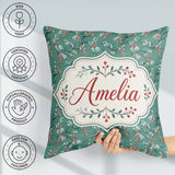 Custom Name Festive Green Background Red and White Berry Pattern Square Filled Cushion Throw Pillow Sofa Bed Home Decor Zip Washable UK Made