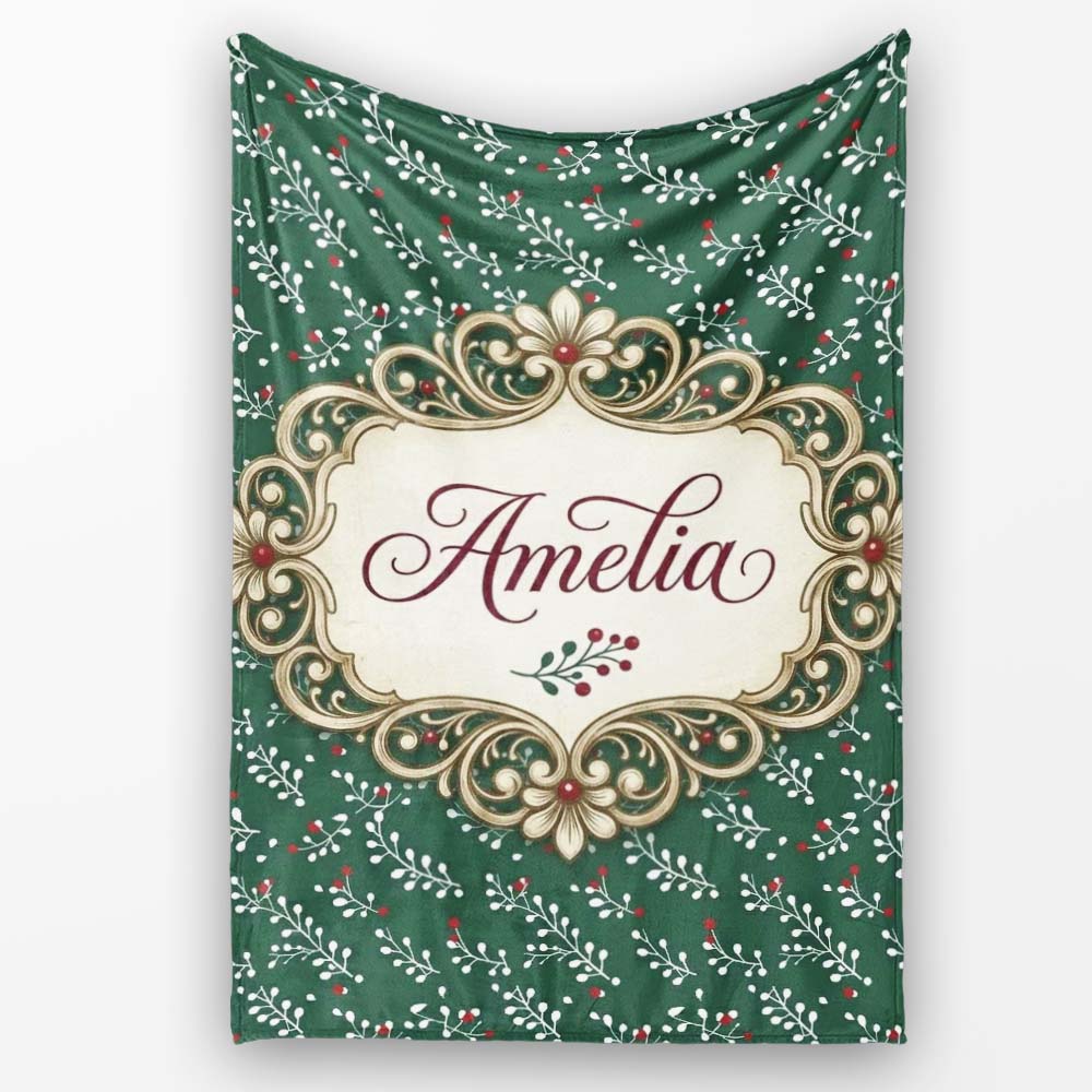 Elegant Floral and Berry Botanical Cream Background Pattern Lovely  Personalised Custom Name Super Soft Fleece Blanket Bed Sofa Throw