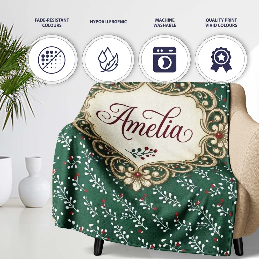 Elegant Floral and Berry Botanical Cream Background Pattern Lovely  Personalised Custom Name Super Soft Fleece Blanket Bed Sofa Throw
