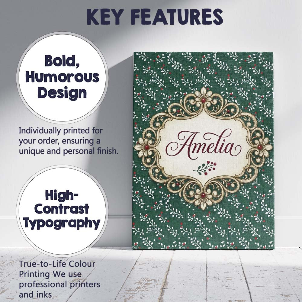 Personalised Name Elegant Floral and Berry Custom  Bespoke Contemporary Statement Canvas Wall Art Print Decor Picture Ready to Hang