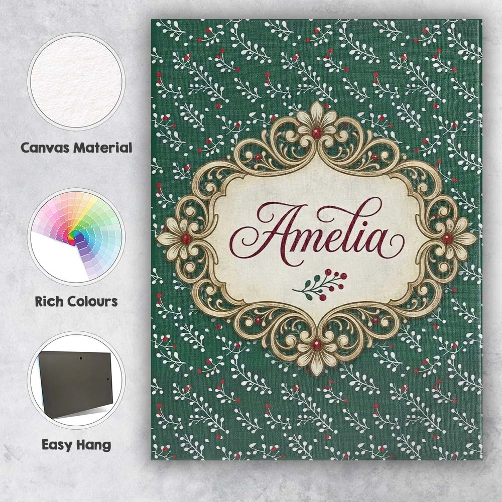 Personalised Name Elegant Floral and Berry Custom  Bespoke Contemporary Statement Canvas Wall Art Print Decor Picture Ready to Hang