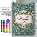 Elegant Floral and Berry Botanical Cream Background Pattern Lovely  Personalised Custom Name Super Soft Fleece Blanket Bed Sofa Throw