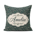 Custom Name Dark Green Botanical Leaves and Red Detailed Pattern Square Filled Cushion Throw Pillow Sofa Bed Home Decor Zip Washable UK Made
