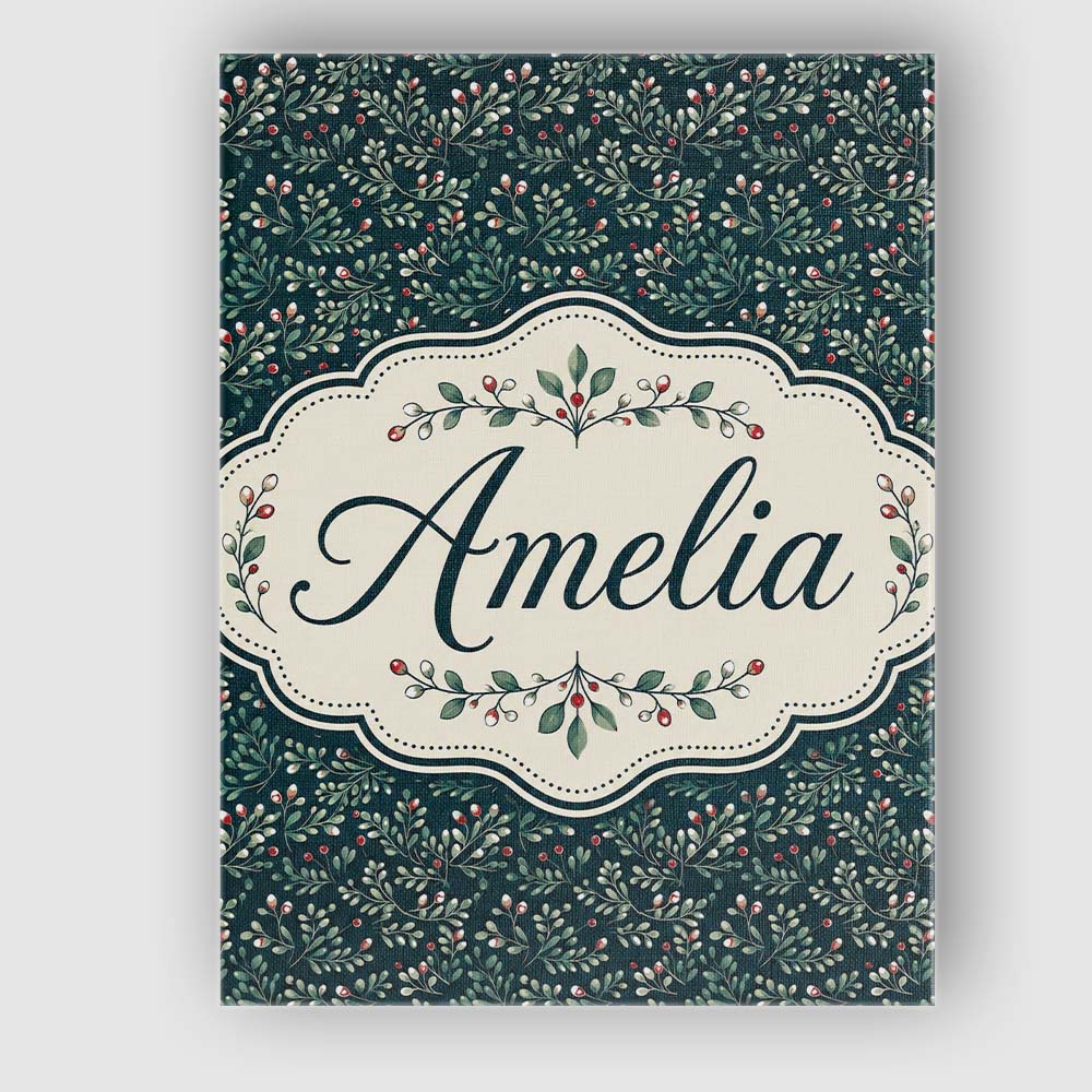 Personalised Name Dark Green Botanical Custom  Modern Room Accent Elegant Feature Canvas Wall Art Print Decor Picture Ready to Hang