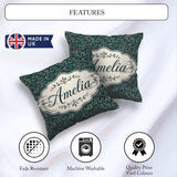 Custom Name Dark Green Botanical Leaves and Red Detailed Pattern Square Filled Cushion Throw Pillow Sofa Bed Home Decor Zip Washable UK Made