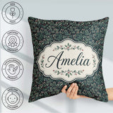 Custom Name Dark Green Botanical Leaves and Red Detailed Pattern Square Filled Cushion Throw Pillow Sofa Bed Home Decor Zip Washable UK Made