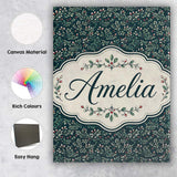 Personalised Name Dark Green Botanical Custom  Modern Room Accent Elegant Feature Canvas Wall Art Print Decor Picture Ready to Hang
