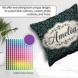 Custom Name Dark Green Botanical Leaves and Red Detailed Pattern Square Filled Cushion Throw Pillow Sofa Bed Home Decor Zip Washable UK Made