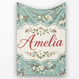 Soft Blue Floral and Berry Sprigs Seamless Pattern with Polka Dots  Personalised Custom Name Super Soft Fleece Blanket Bed Sofa Throw