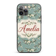 Soft Blue Floral and Berry Sprigs Printed Design Custom Name Protective Phone Case Mobile Cover Durable Everyday Smartphone Shock Resistant