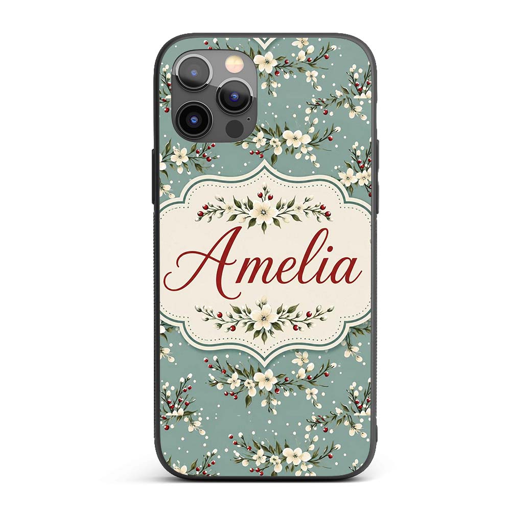 Soft Blue Floral and Berry Sprigs Printed Design Custom Name Protective Phone Case Mobile Cover Durable Everyday Smartphone Shock Resistant