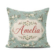 Custom Name Soft Blue Floral and Berry Sprigs Pattern with Polka Square Filled Cushion Throw Pillow Sofa Bed Home Decor Zip Washable UK Made