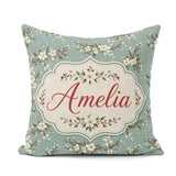 Custom Name Soft Blue Floral and Berry Sprigs Pattern with Polka Square Filled Cushion Throw Pillow Sofa Bed Home Decor Zip Washable UK Made