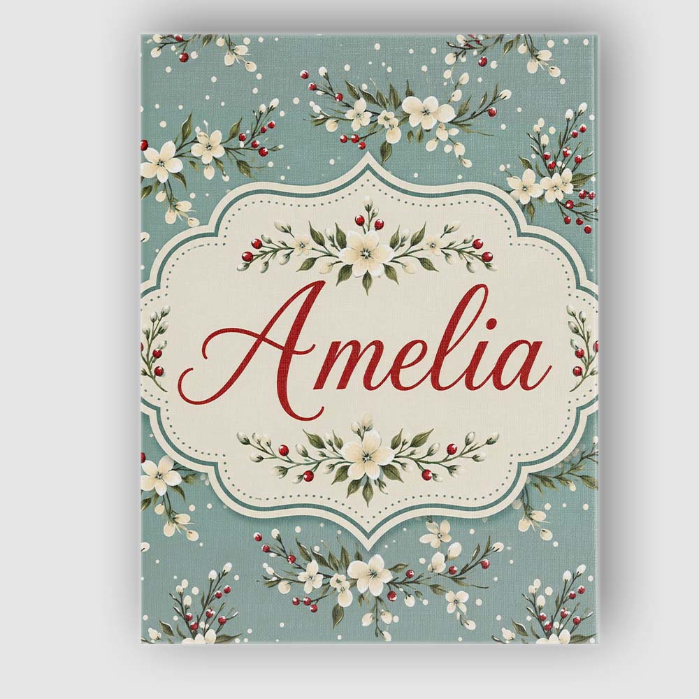 Personalised Name Soft Blue Floral and Custom  Modern Room Accent Elegant Feature Canvas Wall Art Print Decor Picture Ready to Hang