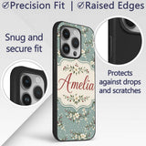 Soft Blue Floral and Berry Sprigs Printed Design Custom Name Protective Phone Case Mobile Cover Durable Everyday Smartphone Shock Resistant