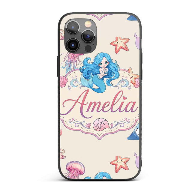 Cute Cartoon Mermaid and Sea Creatures Seamless Custom Name Protective Phone Case Mobile Cover Durable Everyday Smartphone Shock Resistant