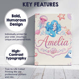 Personalised Name Cute Cartoon Mermaid and Custom  Unique Gift Idea Elegant Feature Canvas Wall Art Print Decor Picture Ready to Hang