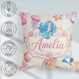 Custom Name Cartoon Mermaid and Sea Creatures Seamless Pattern Square Filled Cushion Throw Pillow Sofa Bed Home Decor Zip Washable UK Made