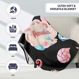 Cute Mermaid with Sea Creatures on Black Background Seamless Pattern  Personalised Custom Name Super Soft Fleece Blanket Bed Sofa Throw