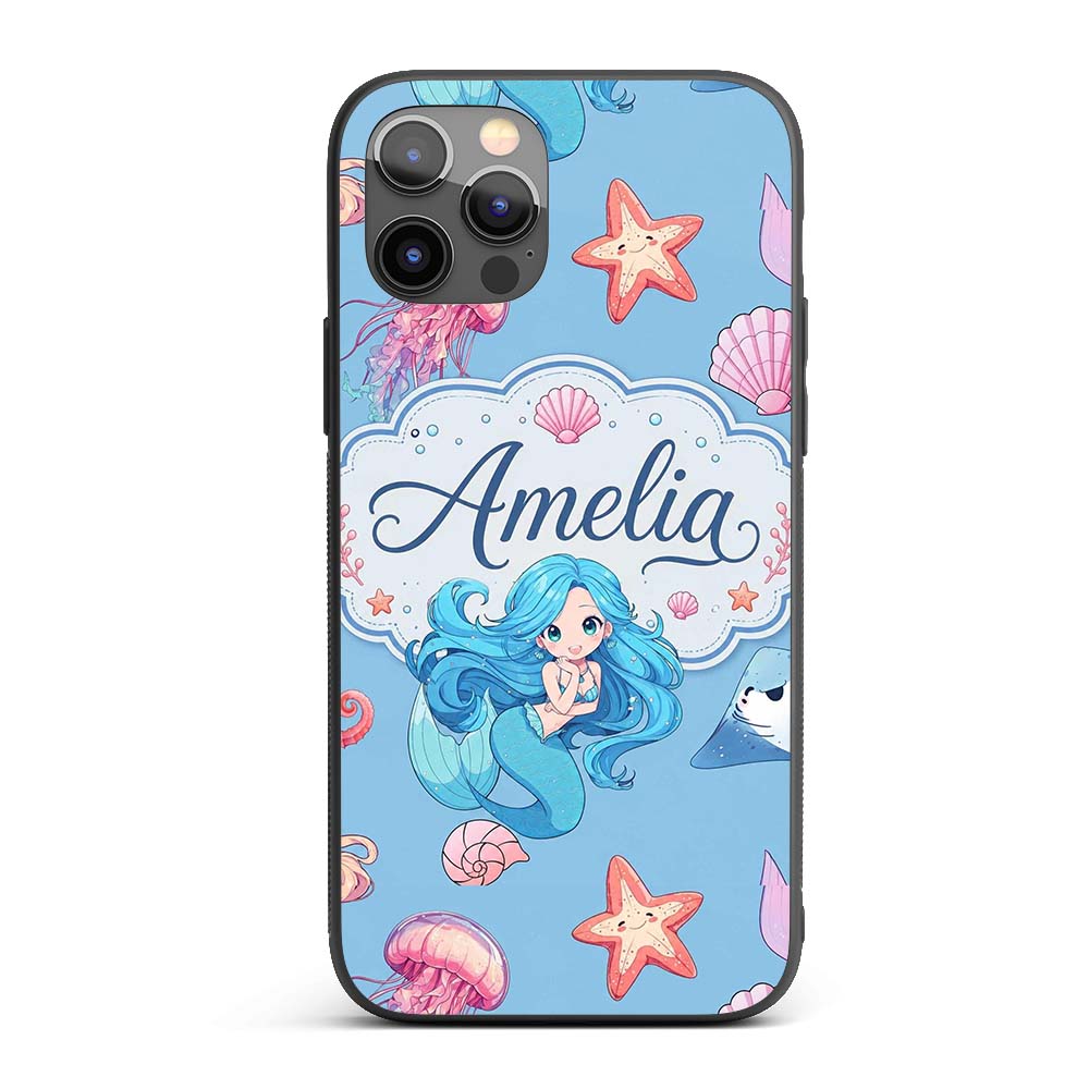 Cute Kawaii Mermaid Ocean Friends Printed Design Custom Name Protective Phone Case Mobile Cover Durable Everyday Smartphone Shock Resistant