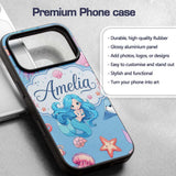 Cute Kawaii Mermaid Ocean Friends Printed Design Custom Name Protective Phone Case Mobile Cover Durable Everyday Smartphone Shock Resistant