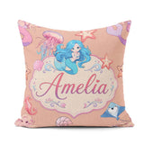 Custom Name Cute Kawaii Mermaid Ocean Friends Jellyfish Starfish Square Filled Cushion Throw Pillow Sofa Bed Home Decor Zip Washable UK Made
