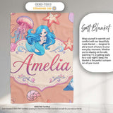 Cute Kawaii Mermaid Ocean Friends Jellyfish Starfish Peach Lovely  Personalised Custom Name Super Soft Fleece Blanket Bed Sofa Throw