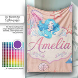 Cute Kawaii Mermaid Ocean Friends Jellyfish Starfish Peach Lovely  Personalised Custom Name Super Soft Fleece Blanket Bed Sofa Throw