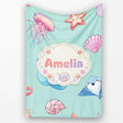 Mermaid Ocean Friends Jellyfish Starfish Mint Green Background  Personalised Custom Name Super Soft Fleece Blanket Bed Sofa Throw