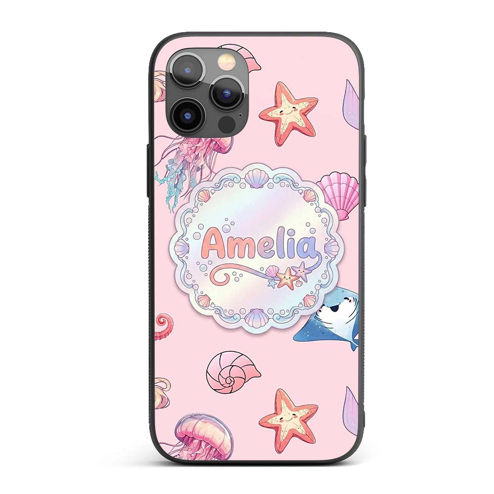Mermaid Ocean Friends Jellyfish Starfish Blush Custom Name Protective Phone Case Mobile Cover Durable Everyday Smartphone Shock Resistant