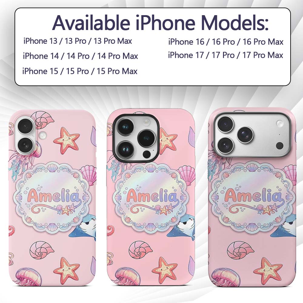 Mermaid Ocean Friends Jellyfish Starfish Blush Custom Name Protective Phone Case Mobile Cover Durable Everyday Smartphone Shock Resistant