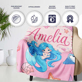 Mermaid Ocean Friends Jellyfish Starfish Rose Pink Background Lovely  Personalised Custom Name Super Soft Fleece Blanket Bed Sofa Throw