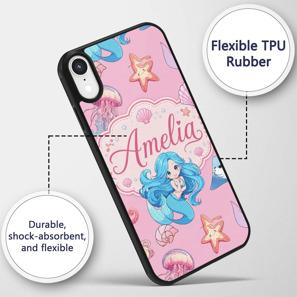 Mermaid Ocean Friends Jellyfish Starfish Rose Custom Name Protective Phone Case Mobile Cover Durable Everyday Smartphone Shock Resistant
