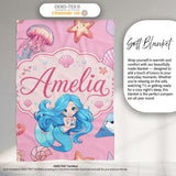 Mermaid Ocean Friends Jellyfish Starfish Rose Pink Background Lovely  Personalised Custom Name Super Soft Fleece Blanket Bed Sofa Throw