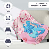 Mermaid Ocean Friends Jellyfish Starfish Rose Pink Background Lovely  Personalised Custom Name Super Soft Fleece Blanket Bed Sofa Throw