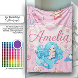 Mermaid Ocean Friends Jellyfish Starfish Rose Pink Background Lovely  Personalised Custom Name Super Soft Fleece Blanket Bed Sofa Throw