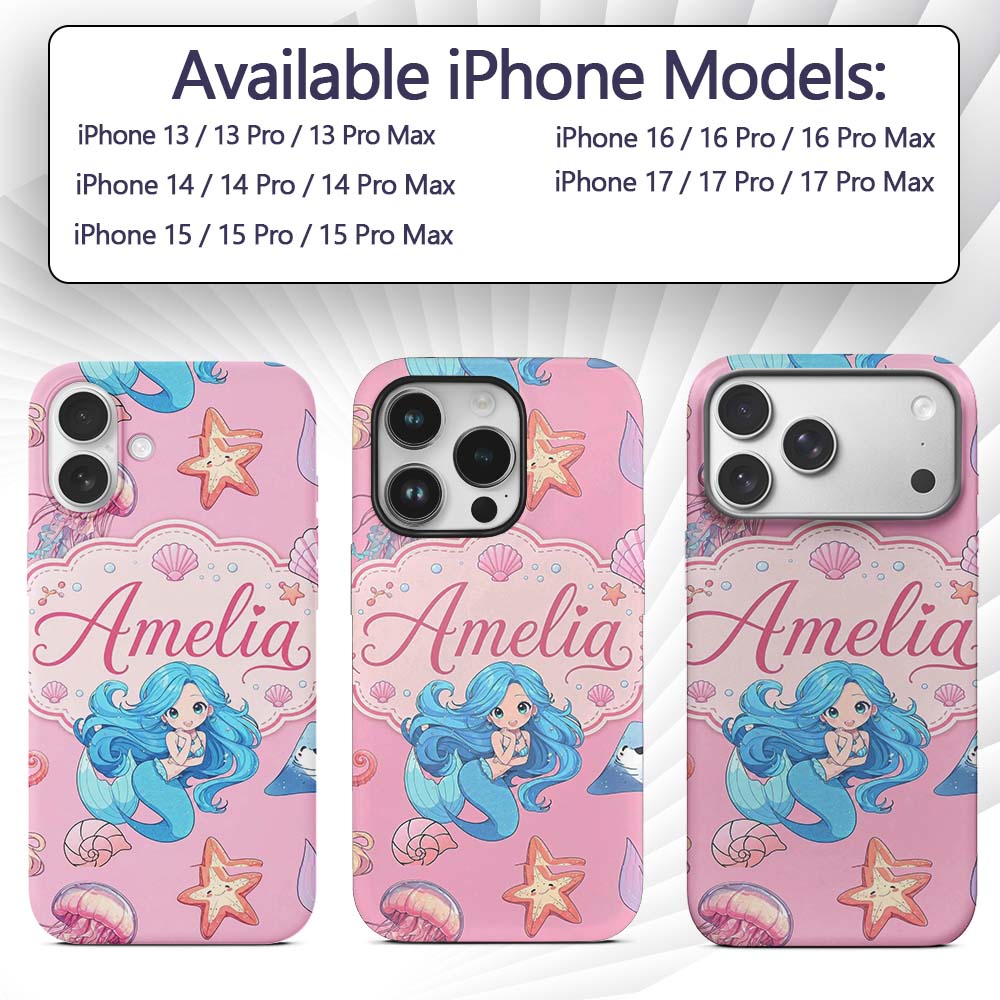 Mermaid Ocean Friends Jellyfish Starfish Rose Custom Name Protective Phone Case Mobile Cover Durable Everyday Smartphone Shock Resistant