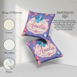Custom Name Mermaid Friends Jellyfish Starfish Purple Background Square Filled Cushion Throw Pillow Sofa Bed Home Decor Zip Washable UK Made