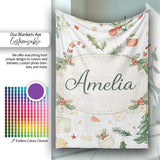 Rustic Christmas Elements Holly Candy Cane Pattern Seamless Design  Personalised Custom Name Super Soft Fleece Blanket Bed Sofa Throw