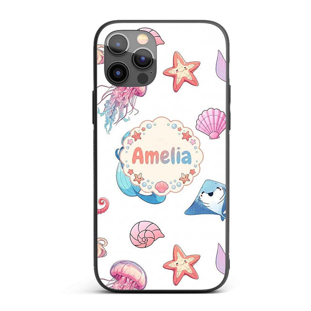 Mermaid Ocean Friends Jellyfish Starfish Grey Custom Name Protective Phone Case Mobile Cover Durable Everyday Smartphone Shock Resistant