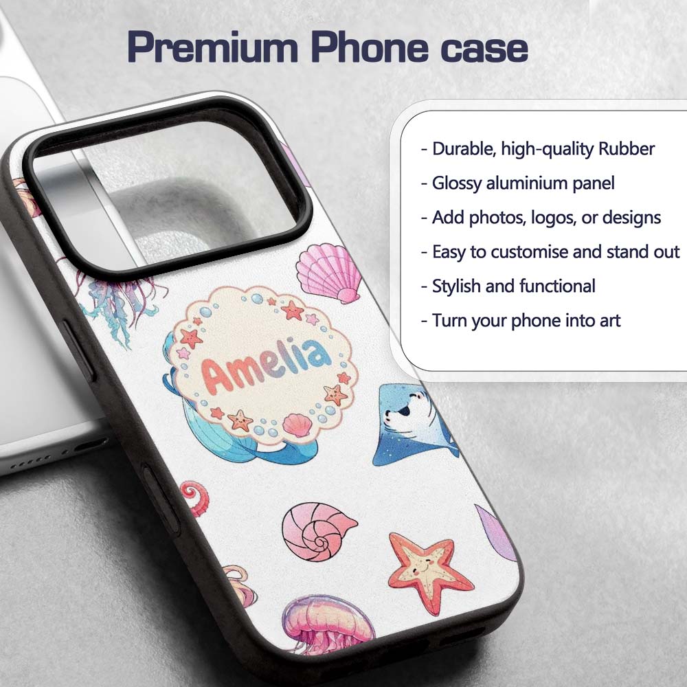 Mermaid Ocean Friends Jellyfish Starfish Grey Custom Name Protective Phone Case Mobile Cover Durable Everyday Smartphone Shock Resistant