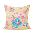 Custom Name Mermaid Friends Jellyfish Starfish Yellow Background Square Filled Cushion Throw Pillow Sofa Bed Home Decor Zip Washable UK Made