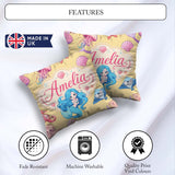 Custom Name Mermaid Friends Jellyfish Starfish Yellow Background Square Filled Cushion Throw Pillow Sofa Bed Home Decor Zip Washable UK Made